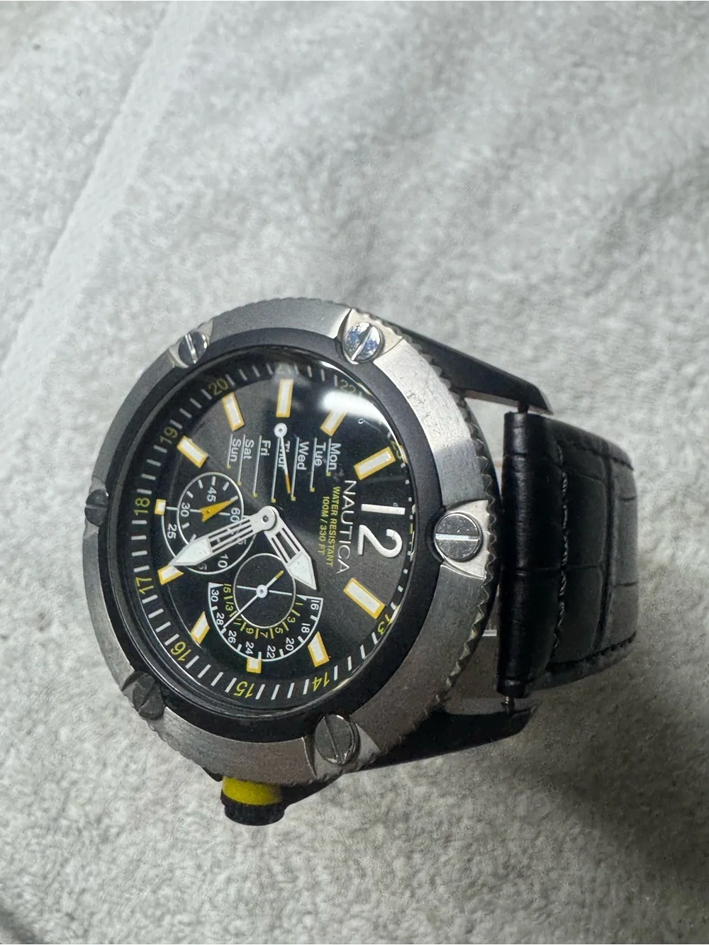Nautica Black and Yellow Multifunction Sport Watch